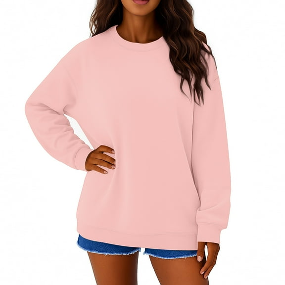 ASDFVBKG Sweatshirt Ugly Sweater Women Soft Long Sleeve Crewneck Pullover Lightweight Fleece Fashion Loose Fit Sweatshirts Oversized No Hood Clothes Light pink XL