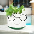 thumbnail image 2 of Edington Decor Face Planter Pot with Drainage, Cute 4 inch Cement Plant Pot with Glasses (Green), 2 of 7