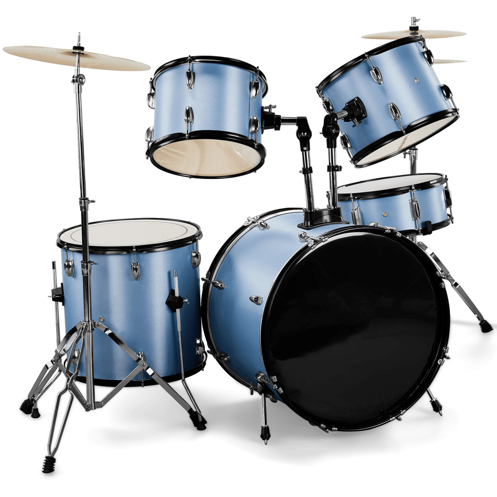 Tcbosik Drum Set for Adults, 5-Piece Beginner Drum Kit with Bass Drum, Snare Drum, Floor Tom, Ride Cymbal, Hi-hat Cymbals, Drum Pedal, Stool, Sticks and 2 Tom Drums, Blue
