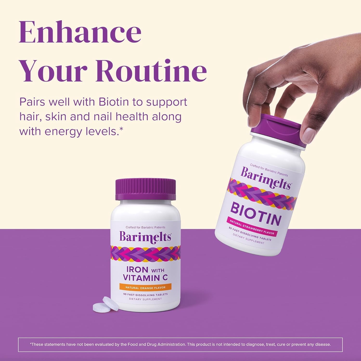 Barimelts Bariatric Iron Supplement with Vitamin C, Fast-Dissolving, Orange Flavour, 90 Tablets