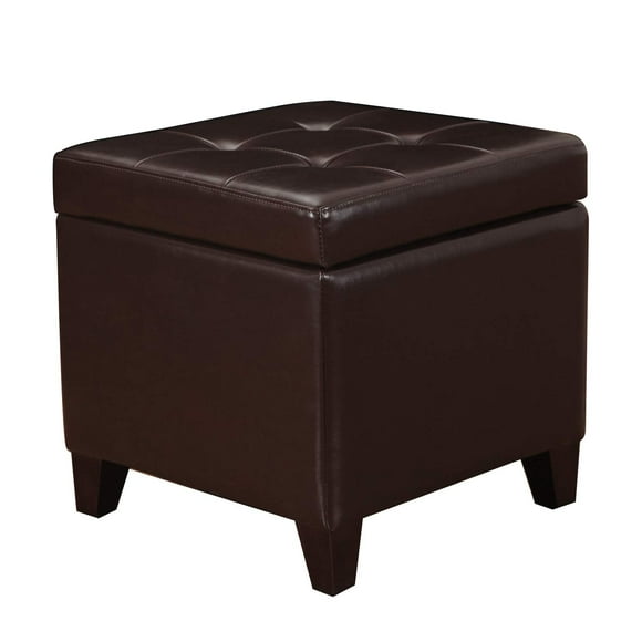 Homebeez Tufted Faux Leather Storage Ottoman Square Cube Foot Rest Stool with Flip Top (Brown)