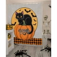 thumbnail image 4 of Pumpkin Black Cat Shower Curtain Set ，Waterproof Fabric Shower Curtains Moon Black Orange Plaid Halloween Shower Curtains for Bathroom,Bathroom Decor 60"x72", 4 of 6