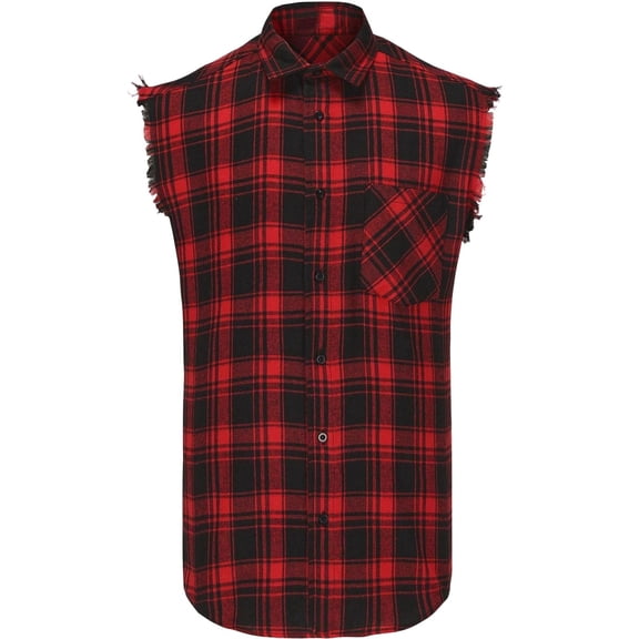 Men's Summer Flannel Checkered Sleeveless Shirt Tank Top Breathable Casual Lapel Button Down Muscle Vest Fringed Fashion Outfits For Beach Vacation Daily Essential Gift | JASKFLY,Red L
