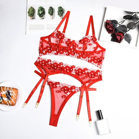 Women Lingerie Sets for Women Sexy Lace ， Underwire Women s Sexy Lingerie for Women Sexy Naughty Red S