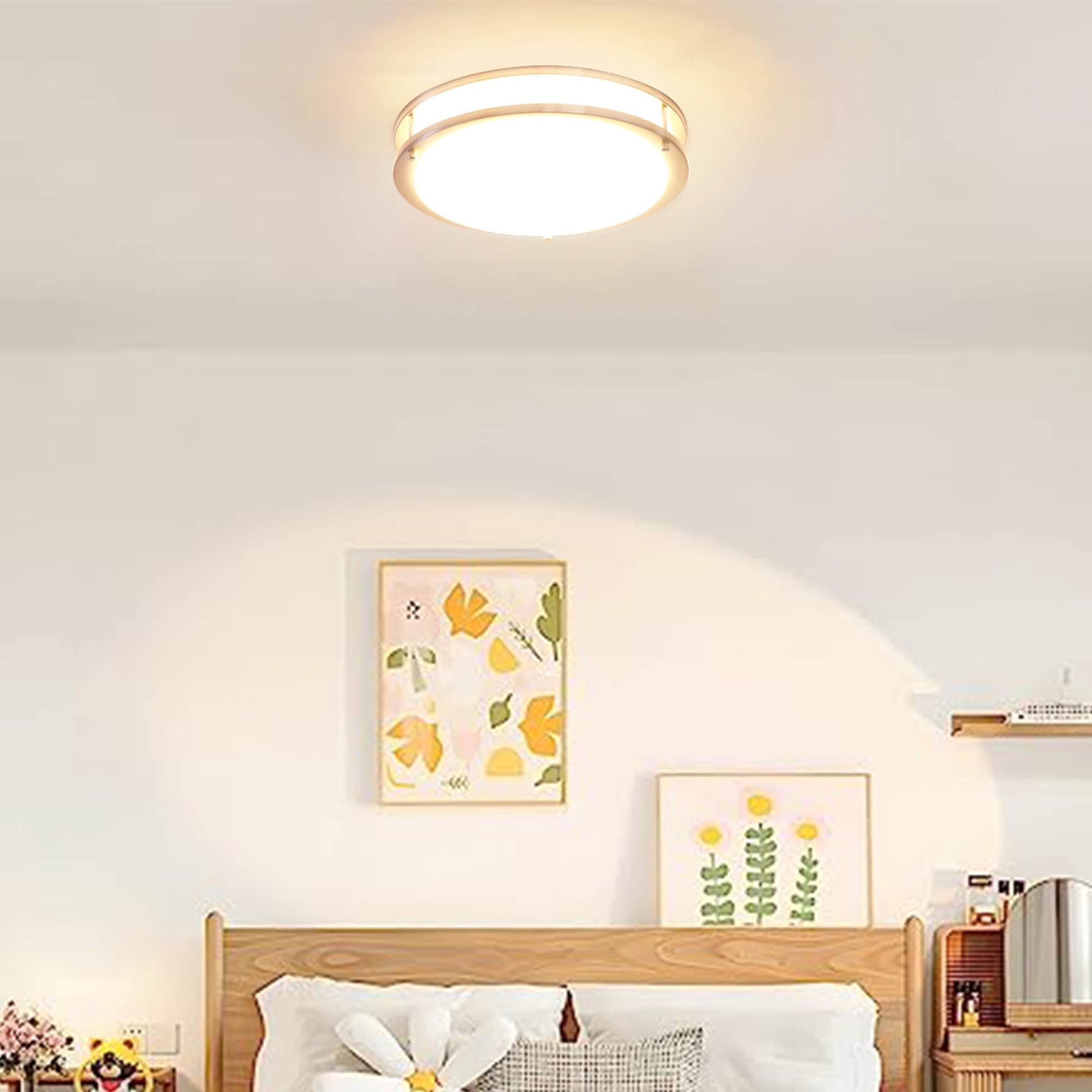 Lucere 14” LED Dual Ring Ceiling Light, Large Dimmable Flush Mount Light, 3000K Warm White, 24W, 1680LM, Brushed Nickel Finish, Modern Round Ceiling Light for Bedroom, Kitchen, Living Room
