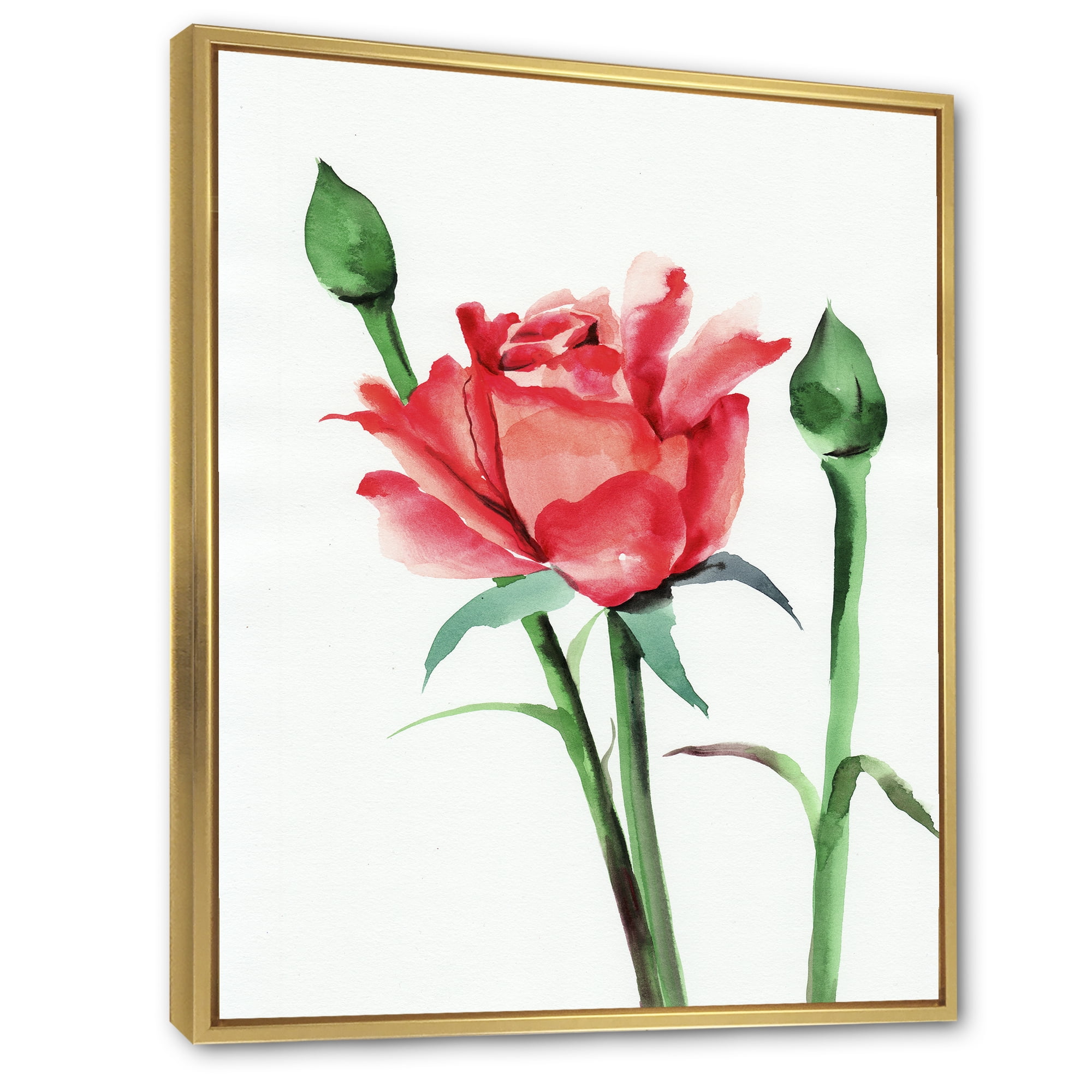 Designart 'Buds With Red Rose' Traditional Framed Canvas Wall Art Print