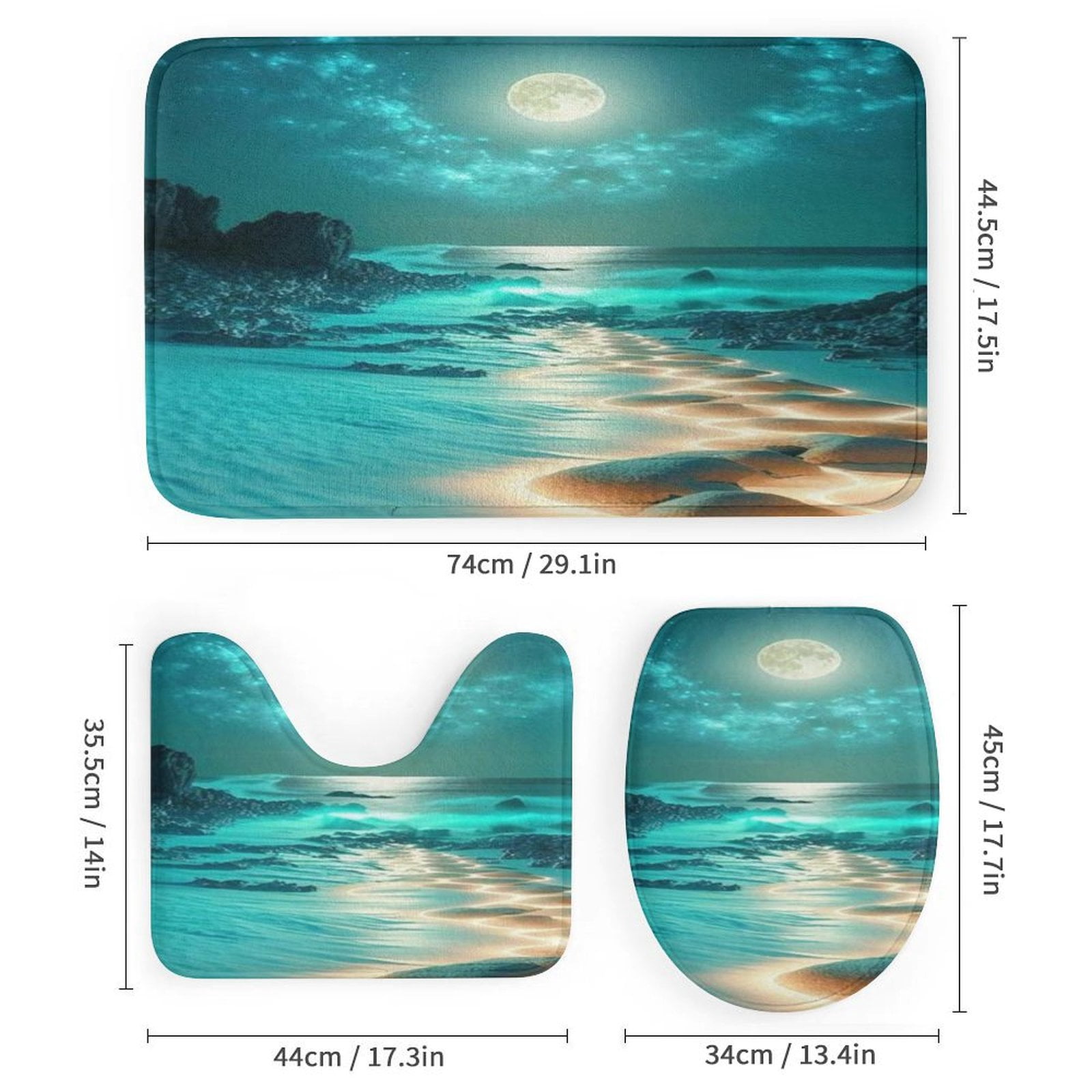 Bright Sunshine Through Deep Blue Sea 4Pcs Shower Curtain Set Shower Curtain Set with Carpet Bath Mat