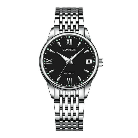 GUANQIN Men Women Couple Lovers Day Date Vintage Wristwatch Analog Automatic Mechanical Self-Wind Sapphire Crystal Stylish Wrist Watch Stainless Steel Luminous Waterproof Business Clock