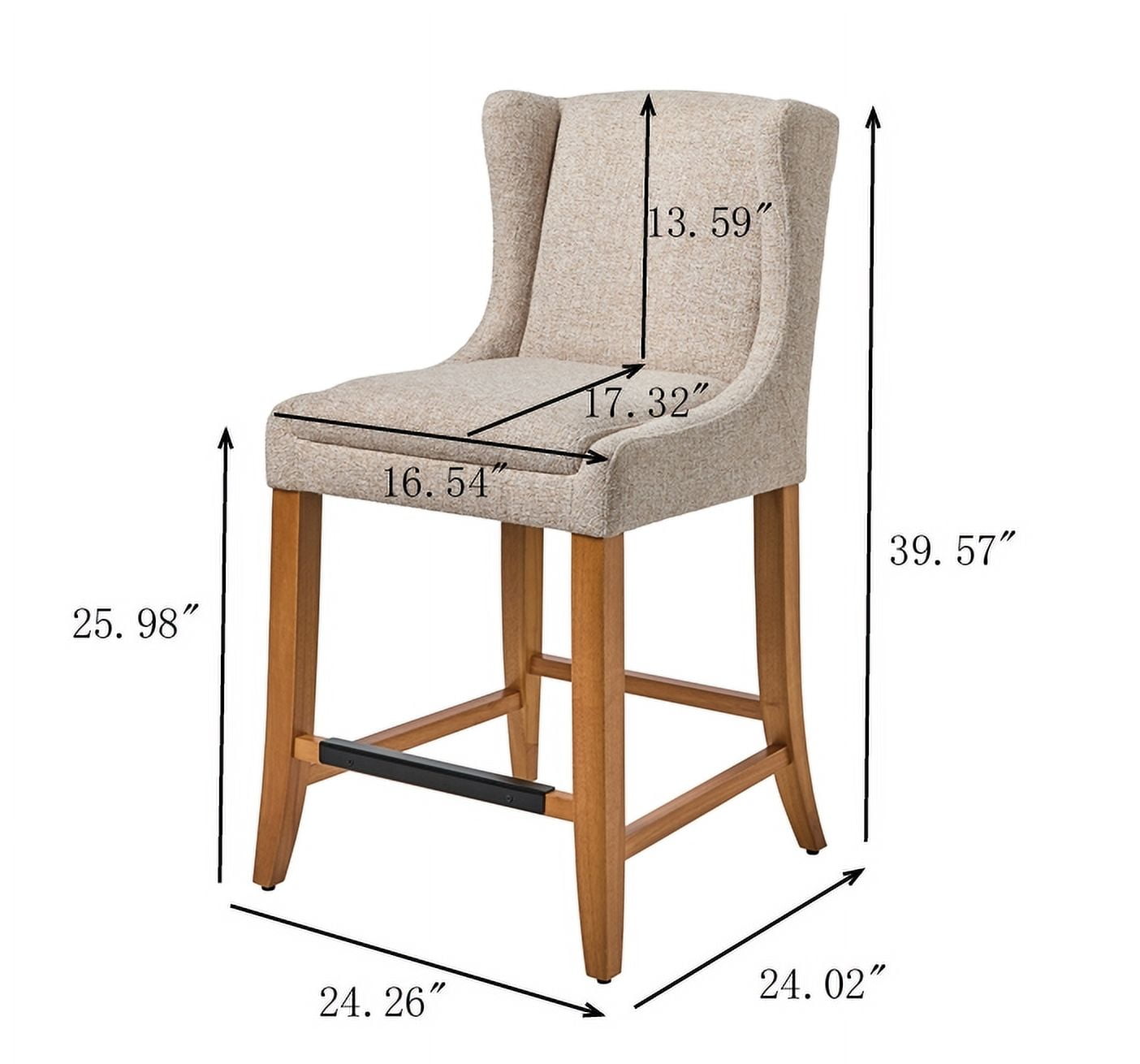 Better Homes & Gardens Windsor Upholstered Wingback Counter Stool 2 Pack, Wheat