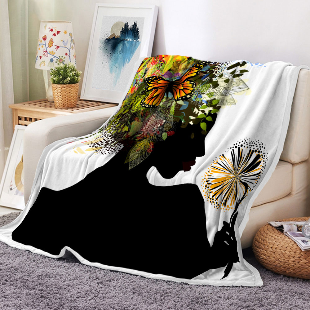 Black Girl Throw Blanket, Butterfly with Black Woman African Throw
