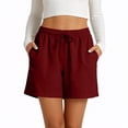 thumbnail image 5 of longantii Women's Linen Summer Shorts Casual Wide Leg Bermuda Shorts Mid Length High Waisted Drawstring Short 2026 Summer Beach Vacation Short with Pocket Watermelon Red M, 5 of 6