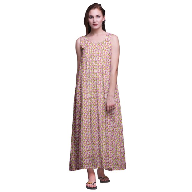 Bimba Robe de Nuit en Rayonne Imprimée pour Femmes, Sans Manches, Tenue de Nuit, Robe Maxi - 3X