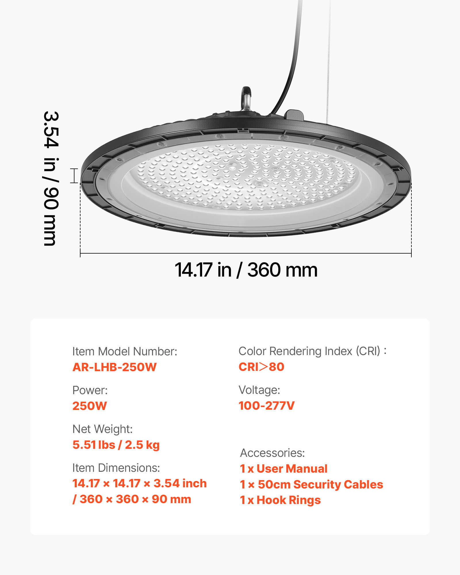 VEVOR 4 Pack LED High Bay Lights, 5000K 250W 36000LM Super Bright UFO LED Warehouse Shop Lights, IP65 Waterproof, 100-277V Wide Voltage for Warehouse Workshop Factory Gym Garage Barn, Black