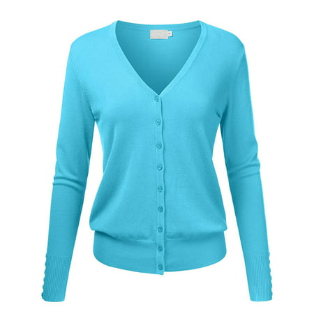 Women's V-Neck Button Down Long Sleeve Classic Knit Cardigan (Best V Neck Sweaters)