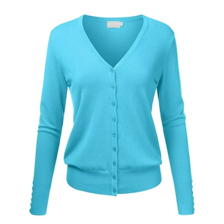 Women's V-Neck Button Down Long Sleeve Classic Knit Cardigan