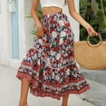 thumbnail image 4 of qolati 2024 Long Skirts for Women Summer Floral Printed Elastic Waist A Line Flowy Maxi Skirt Bohemians Pleated Swing Tiered Beach Skirt with Pockets, 4 of 6