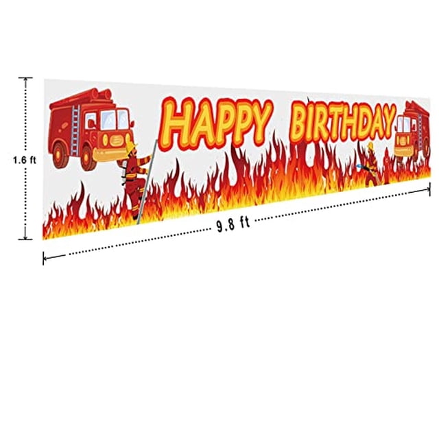 Banner grande de cumpleaños para camión de bomberos, bandera de letrero de cumpleaños de c Colormoon CC Colormoon CC