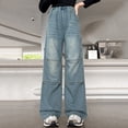 thumbnail image 2 of Gyexs Pants for Girls Y2k Straight Leg Casual Cute Embroidered Pants Elastic High Waisted Strechy Pull on Trousers Z13 Light Blue, 4-5 Years, 2 of 5