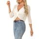 thumbnail image 4 of SUÉTER DE MANGA LARGA DE PUNTO CROP CON ESCOTE EN V Y FRONTAL TORCIDO HOLLOW OUT PARA MUJERES CHIC, BLANCO, TALLA L, 4 of 5