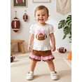 thumbnail image 4 of Cjfdfy Toddler Baby Girl Football Outfit Infant Baby Girl Summer Fall Clothes Cute Bow Rugby Embroidery Ruffled Short Sleeve T Shirt Tops and Shorts 2 Pcs Set, 4 of 8