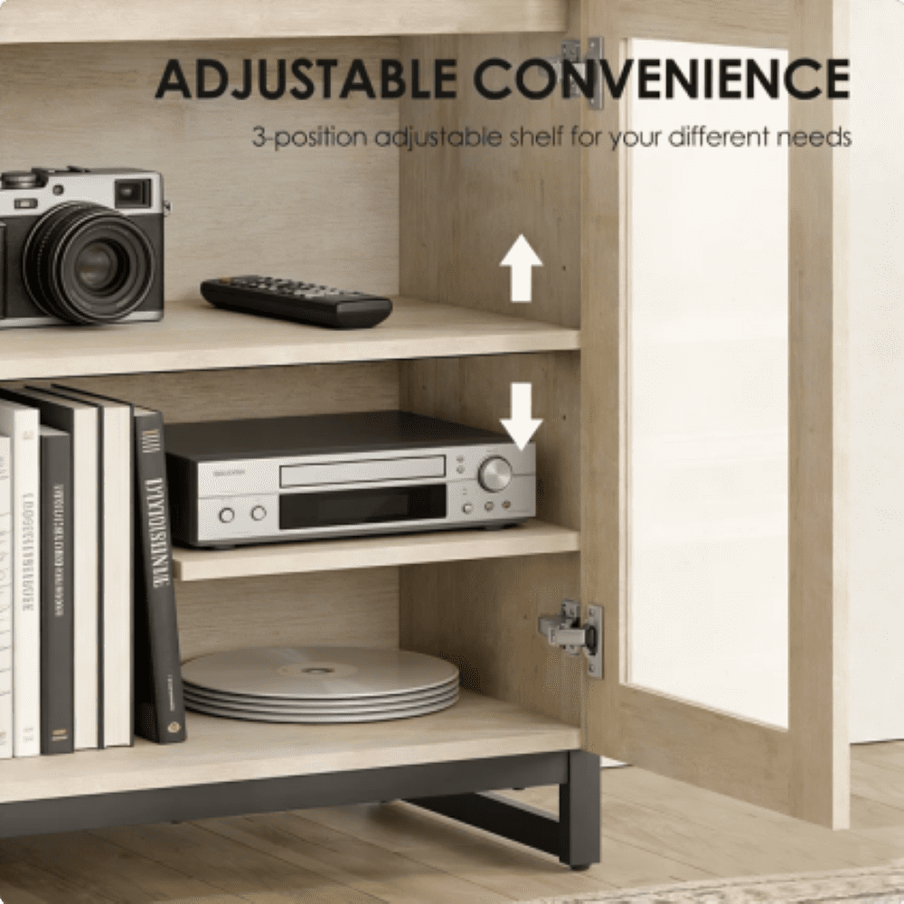 Modern TV Stand For Tvs Up To 100 Inch, 3 In 1 TV Console With Glass Doors And 7 Drawers, Media Console With Adjustable Shelf For Living Room, Bedroom,Beige