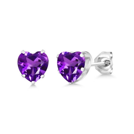 Heart Shaped Amethyst Earrings - 1.48 Ct Heart Shape 6mm Purple Amethyst 925 Sterling Silver Stud Earrings