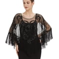 thumbnail image 2 of XFLWAM Women's Shawl Wraps Sequin Lace Sheer Mesh Tassel Beaded Evening Cape Bridal Shawl for Evening Dresses Wedding Party Black One Size, 2 of 5