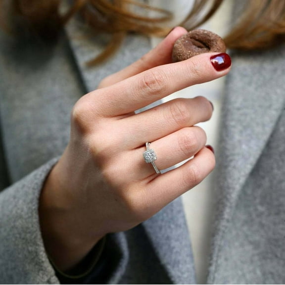 1.20 Cts Round Shape Moissanite Solitaire Halo Engagement Ring, 18K White Gold Plated Ring /925 Sterling Silver Ring