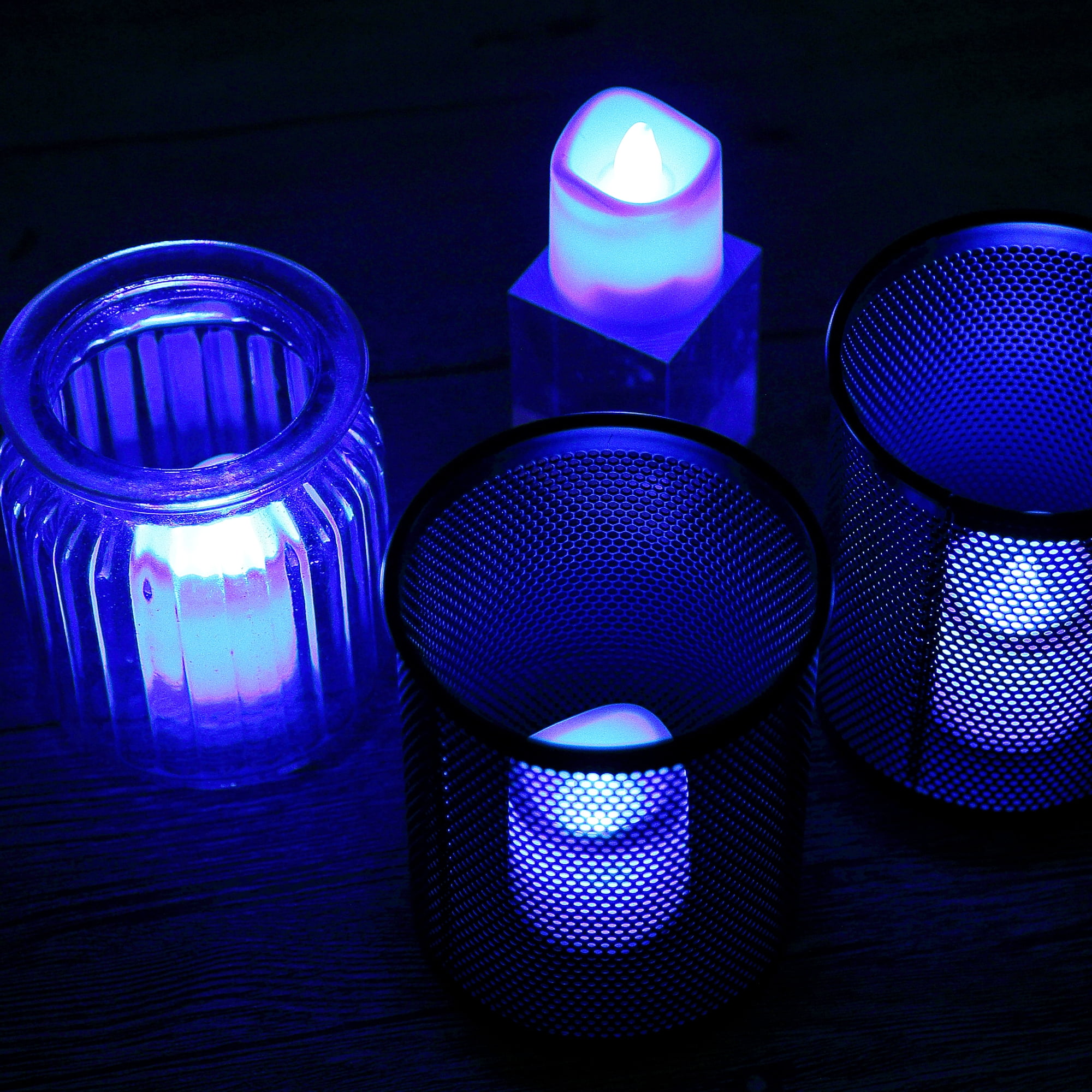 EastVita Blue Light Candles, Romantic LED Blue Candles 24 Packs, Flameless Blue Tea Lights, Flickering Navy Blue Led Votive Candles for Birthday Wedding Party Festival