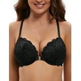 thumbnail image 3 of Deyllo Women's Lace Front Clourse Push Up Bra Padded Plunge Underwire Racerback Bra, Black 34DD, 3 of 9