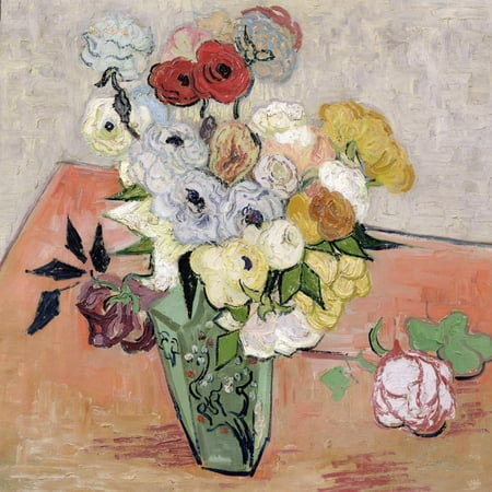 Roses and Anemones, c.1890 Floral Bouquet Still Life Fine Art Painting Print Wall Art By Vincent van (Van Gogh Best Paintings)