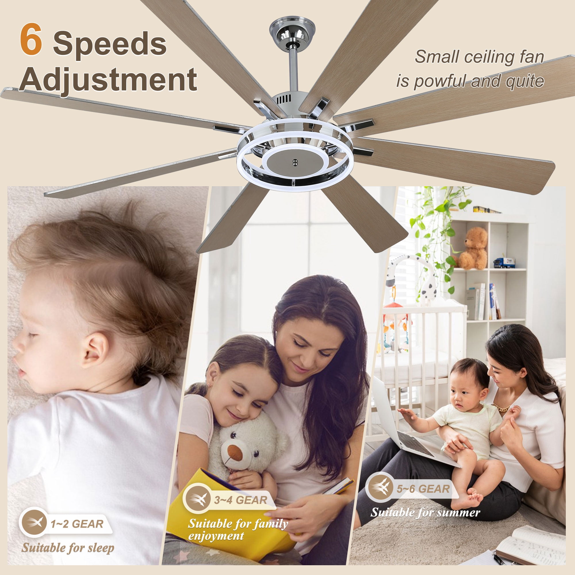 Bella Depot 72" Modern LED Ceiling Fan 6-Speed Reversible Chandelier With Dimmable Light and Remote Control