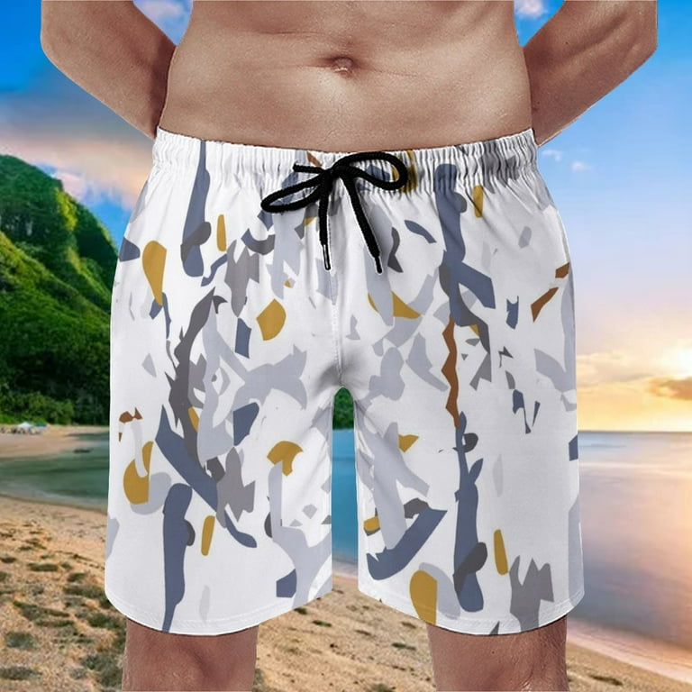 Pzocapte Mens Board Shorts with Pockets Men s 21 Inch Outseam Stretch Walk Short Men s Board Shorts Gentleman Beach Pants Mens Summer Fashion Leisure Hot Spring 3D Digital Printing Lace Up Pocket Mesh