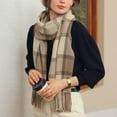 thumbnail image 6 of Clearance! Baberdicy Women's Autumn and Winter Colorful Plaid Shawl Thickening Warm Fringe Scarf Scarf Beige, 6 of 8