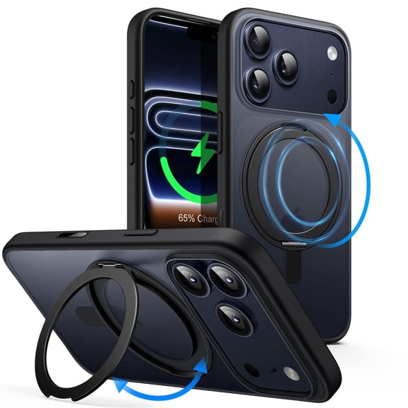 JETech 360 Degree Rotatable Ring Case for iPhone 17 Pro 6.3-Inch with Camera Control Button, Compatible with MagSafe (Black)