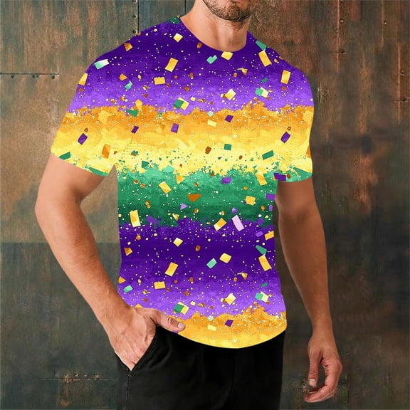 Ceisia Men's Purple Green Yellow Stripe T-shirt Loose Fit Short Sleeve Round Neck Mardi Gras Festival Tee Tops Purple XXL Gifts