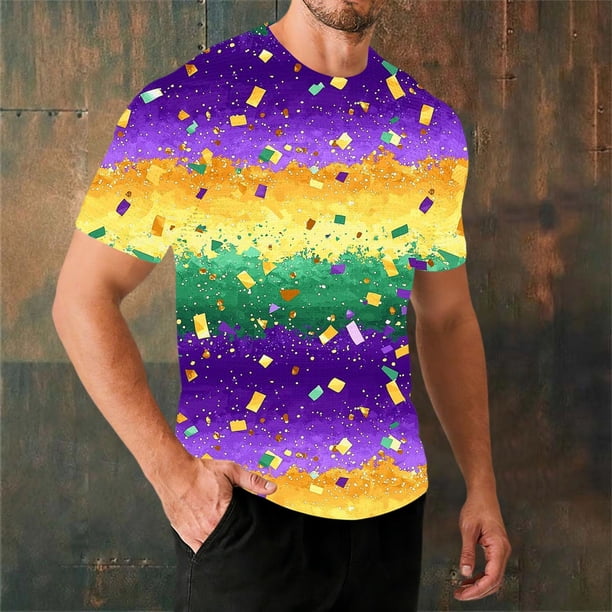 Ceisia Men's Purple Green Yellow Stripe T-shirt Loose Fit Short Sleeve Round Neck Mardi Gras Festival Tee Tops Purple M Gifts