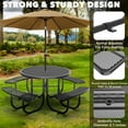 thumbnail image 4 of Chery Industrial 46" Expanded Metal Round Picnic Table with 4 Benches & Umbrella Hole, Outside Table and Bench Set for Park, Garden, Backyard, Patio, Black, 4 of 7