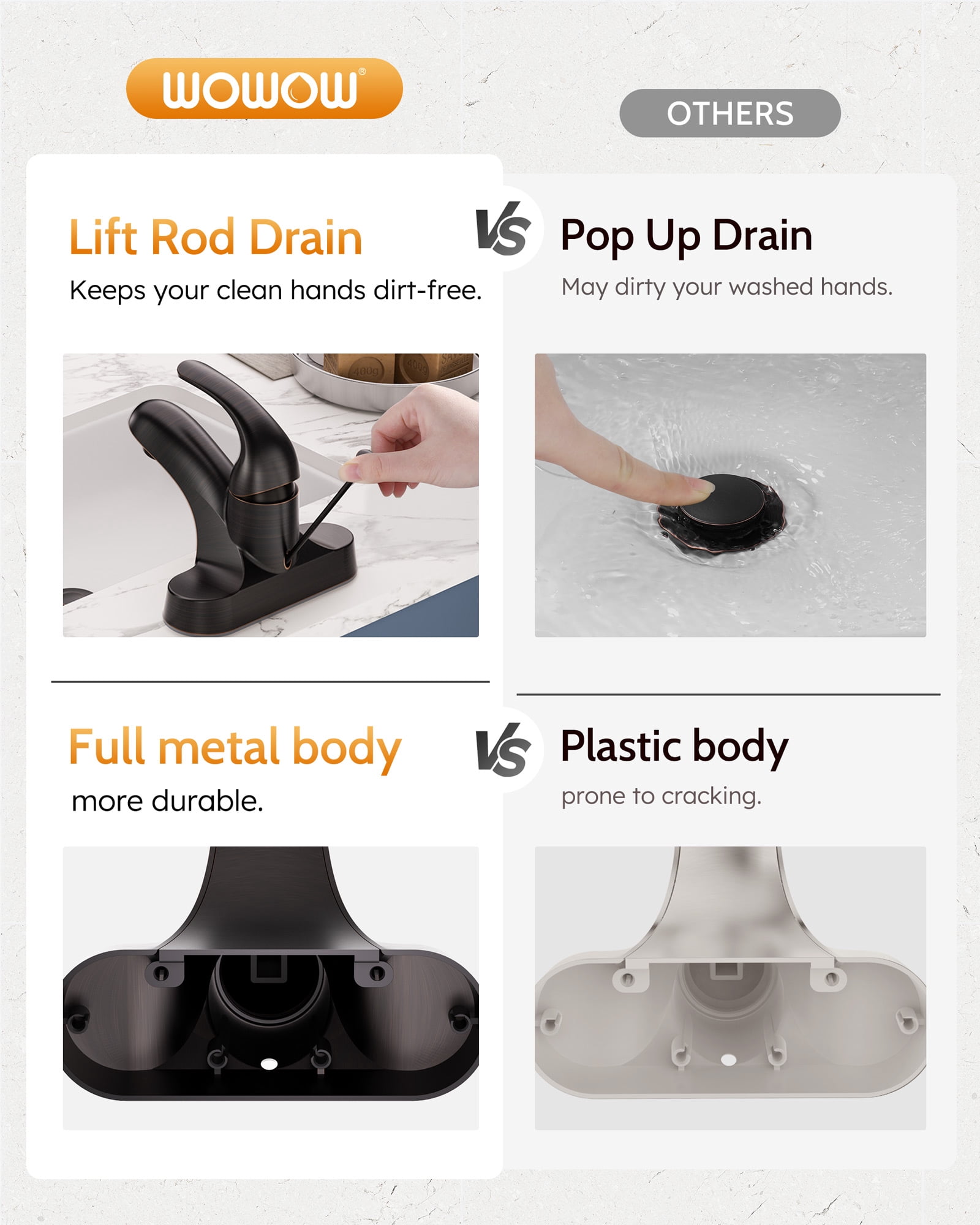 Wowow Bathroom Faucet Single Handle Oil Rubbed Bronze Centerset Bathroom Sink Faucet with Lift Rod Drain Assembly, Rv Lavatory Taps 3 Hole