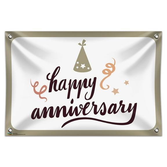 Happy Anniversary Party Hat 33" (84cm) x 22" (56cm) Mini Vinyl Flag Banner Wall Sign