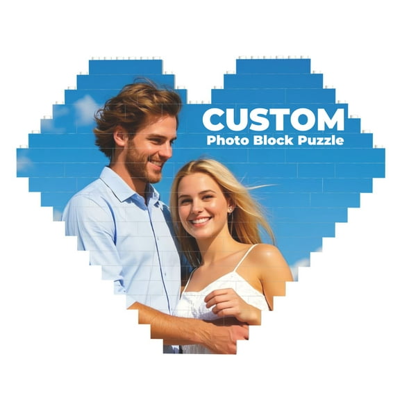 Custom Photo Building Brick Puzzle, Personalized Heart-Shaped Block Puzzle, Double-Sided Customizable with Same or Different Pictures, Birthday Mother's Day Christmas Valentine's Day Gifts, 8inX9.4in