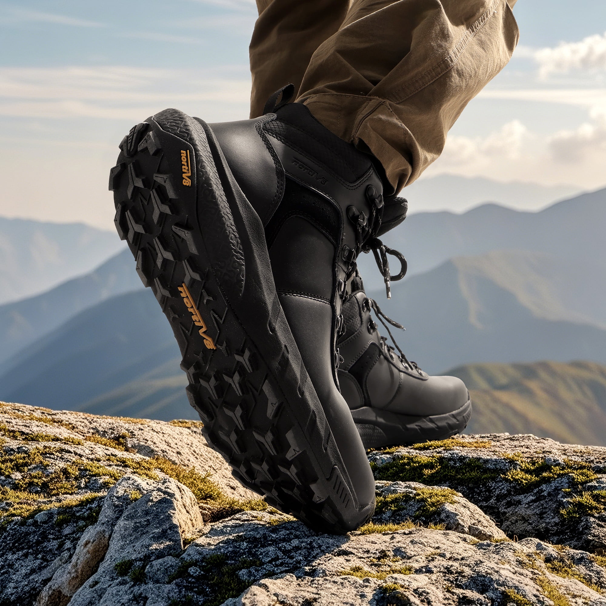 NORTIV 8 Men's Waterproof Hiking Boots Lightweight Outdoor Mid Trekking Leather Shoes Basin