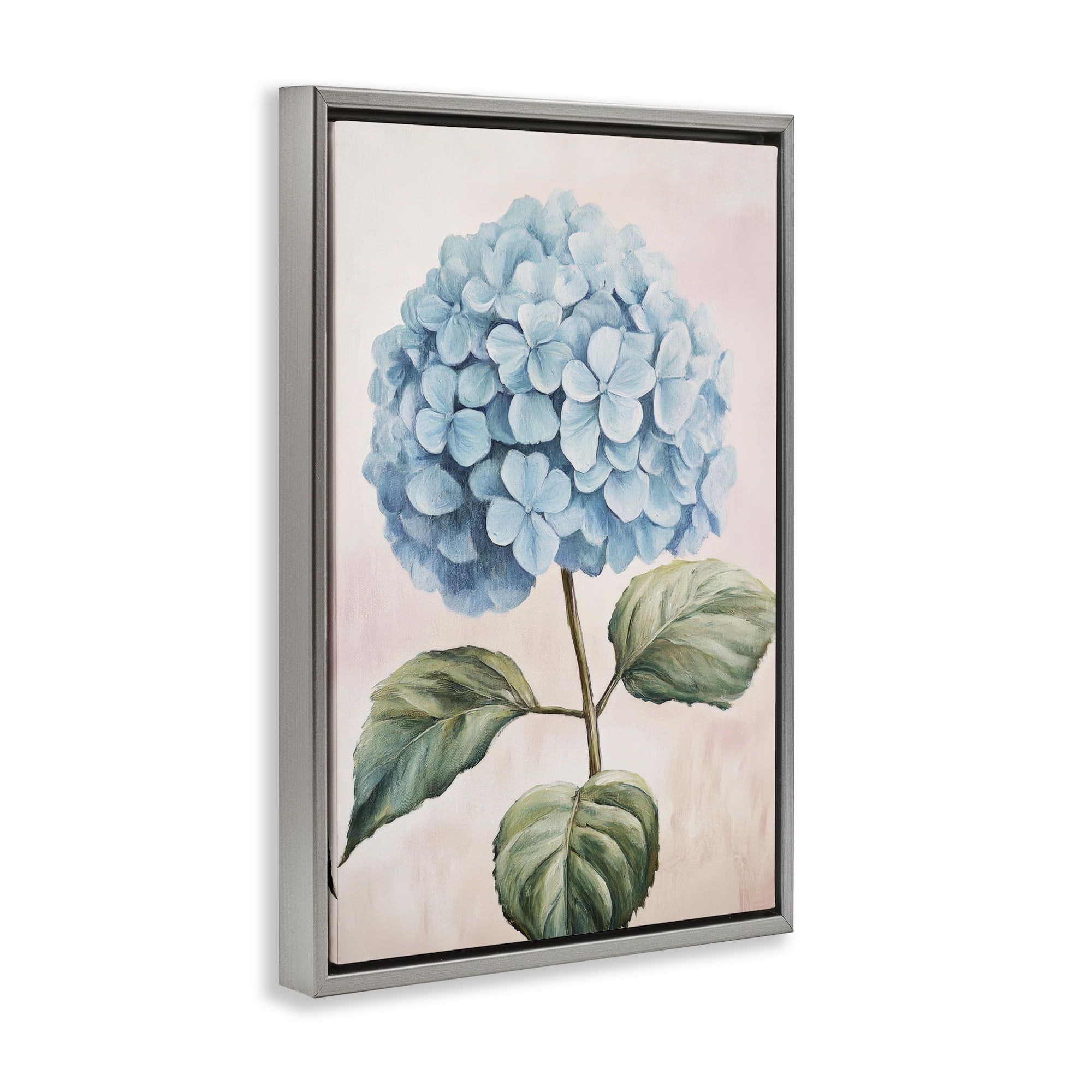 Stupell Industries Delicate Baby Blue Hydrangea Gray Framed Floater Canvas Wall Art, design by Petal Prints Design