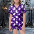 thumbnail image 2 of Dmsael Pjs for Girls 2 Piece Pumpkin Ghost Sleepwear Short Sleeve Jammies for Kids Button-Down Nightwear Halloween Pajamas for Girls (Purple,4-5 Years), 2 of 5