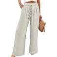thumbnail image 2 of Miluxas Womens Spring Summer Solid Wide Leg Pants Pull on Stretchy Work Dress Pants High Waist Pleated Business Casual Trousers with Pockets White, 2 of 5
