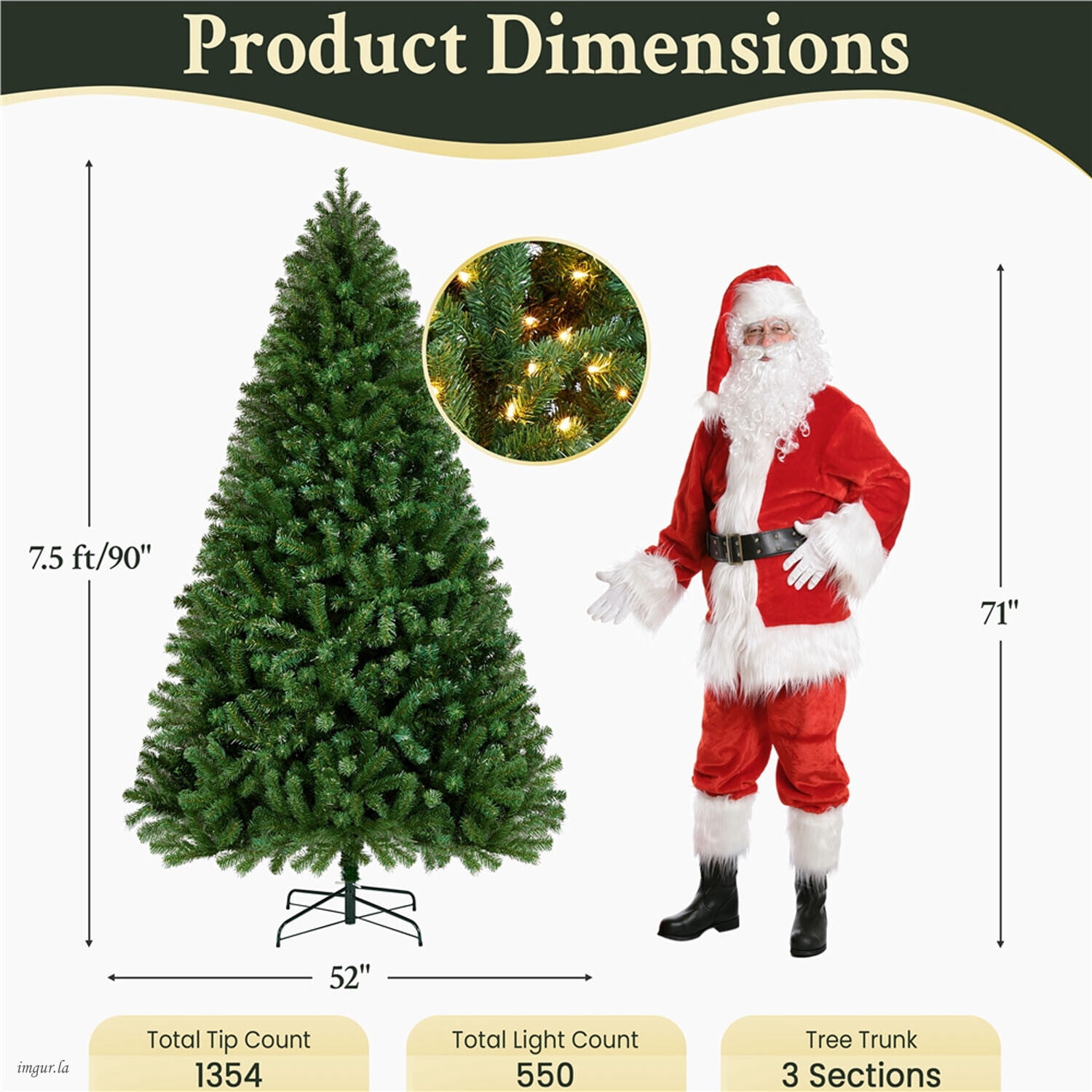 Alden Design 7.5FT Artificial Pre-lit Christmas Fir Tree with Foldable Stand and 550 LED Warm Lights,Green