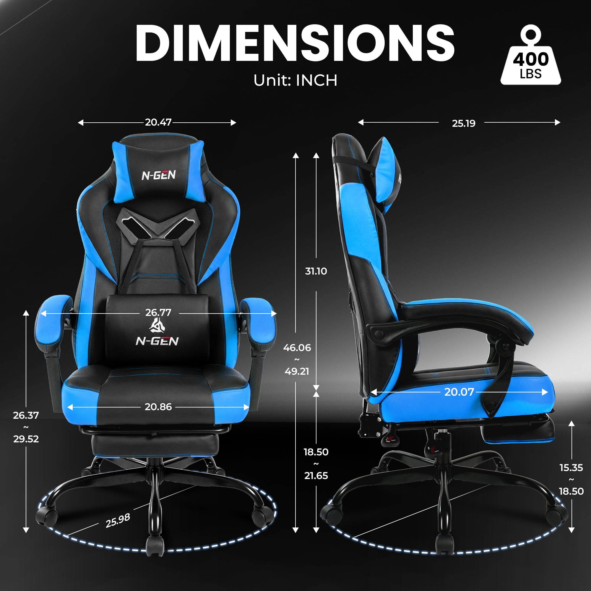 CELTOSS Gaming Chairs with Footrest, Big and Tall Gamer Chair with Headrest and Lumbar Support for adults, Blue