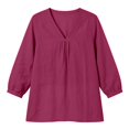 thumbnail image 4 of DHFJKG Womens V Neck T Shirt Loose Fit 3/4 Sleeve Solid Color Basic Tee Summer Breathable Linen Beach Vacation Clothes Trendy Tops, 4 of 5