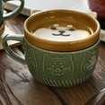 thumbnail image 4 of 2X Japanese Cute Mug Ceramic Shiba Inu Panda Coffee Cup with Lid Home Couple Milk Breakfast Cup(Green),2 x mug,Green, 4 of 4