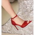 thumbnail image 4 of YOWMNS Women's Fashion Stiletto High Heels Ankle Strap Sequined Cloth Sandals, 4 of 5